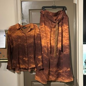 Lafayette 148 Sunset Silk Skirt Set Size Large